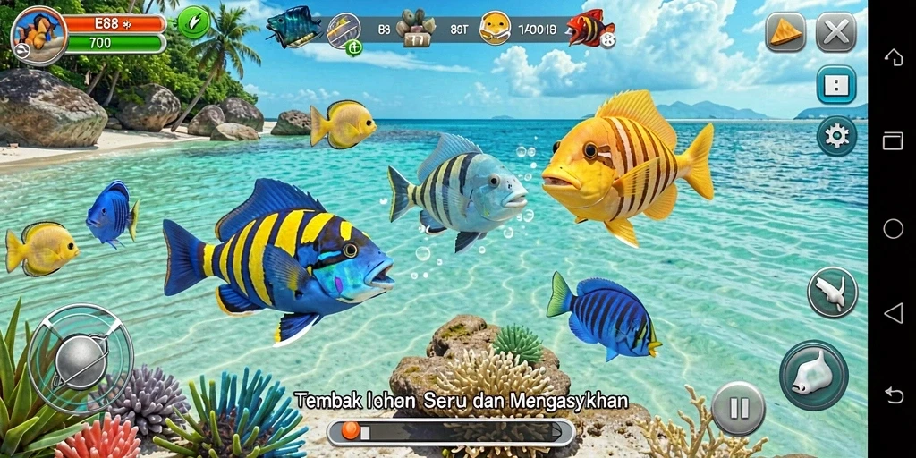 Tampilan gameplay E88 yang menampilkan aksi menembak ikan.