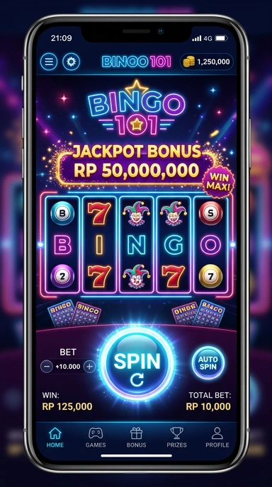 Tampilan antarmuka pengguna bingo101 yang menarik.